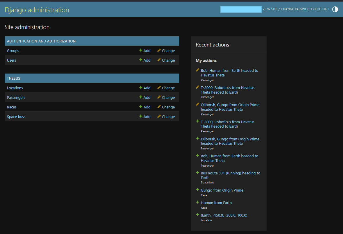 view of admin page showing models